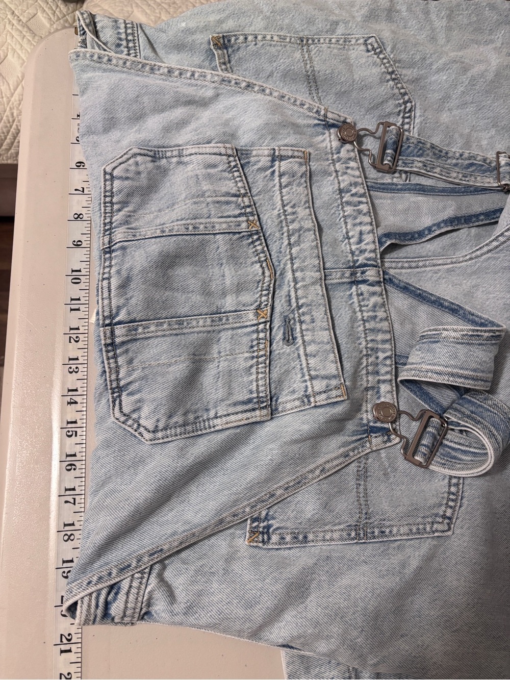 GAP Y2K Baggy Overalls Size Large Light Indigo UltraSoft Denim Jeans Streetwear - Picture 7 of 16